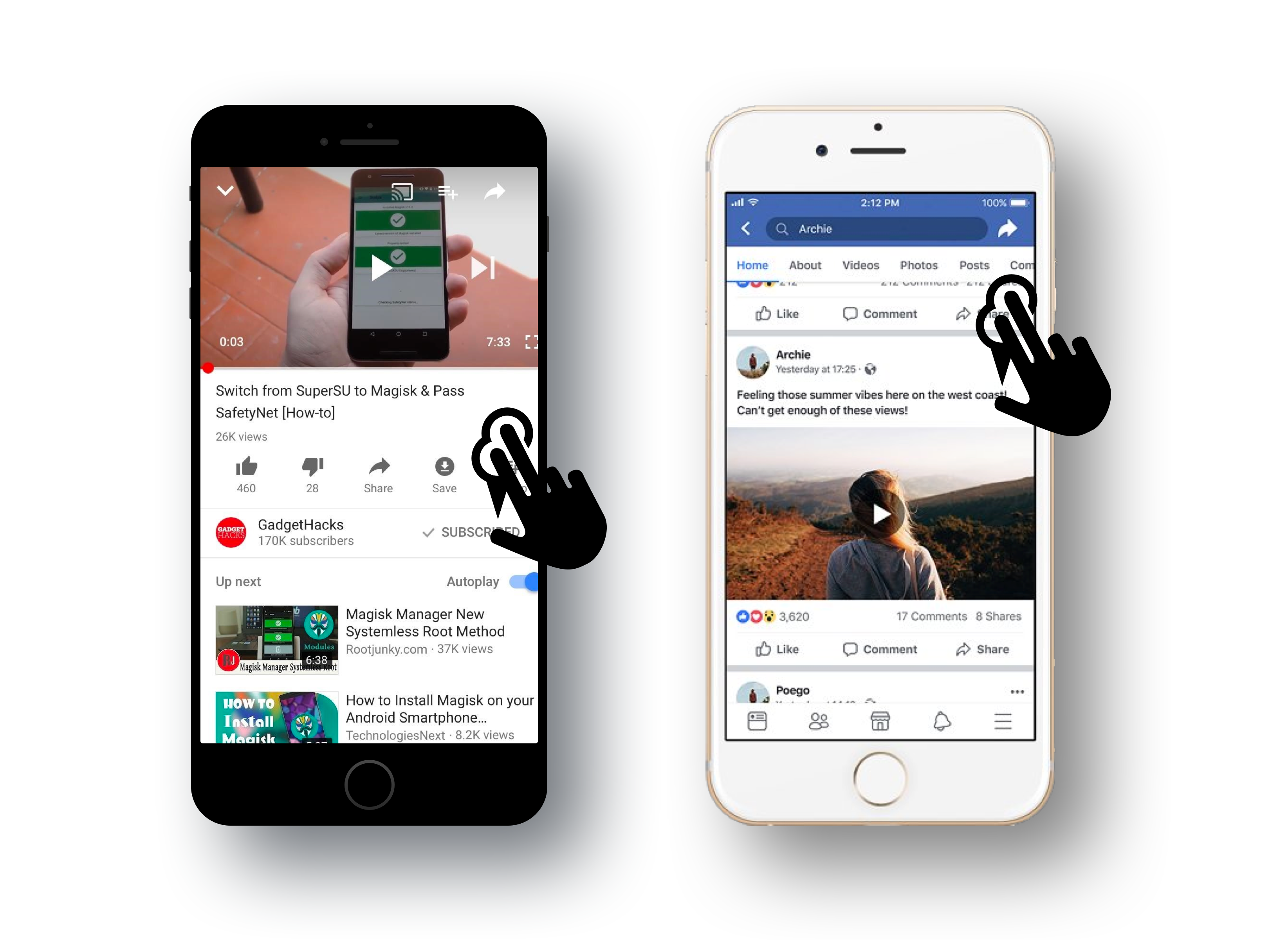 Image shows FB video and YouTube video experiences.