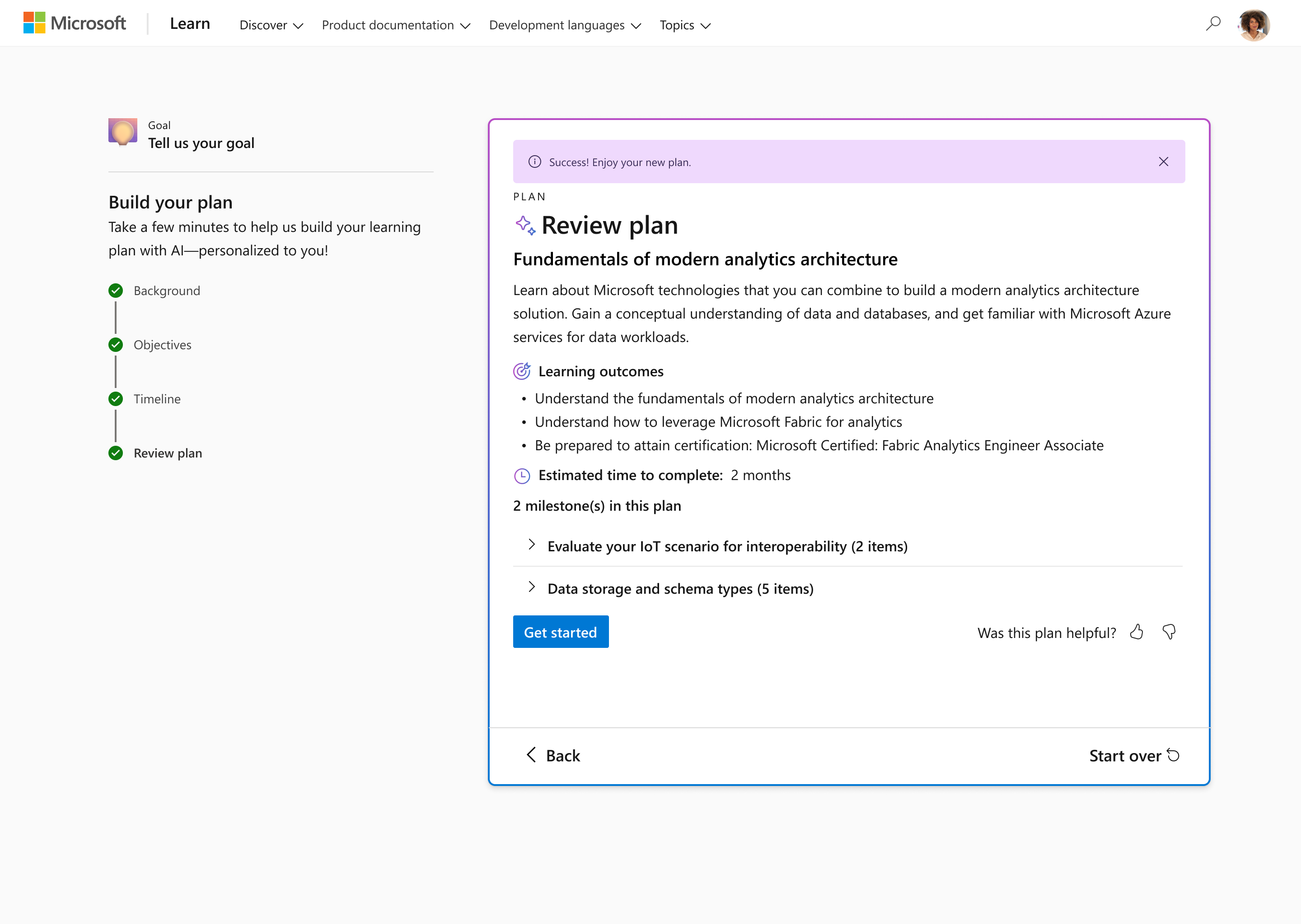 Image shows an example plan generated by AI